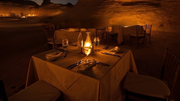 evening in Wadi Rum where dinner is served beneath the stars